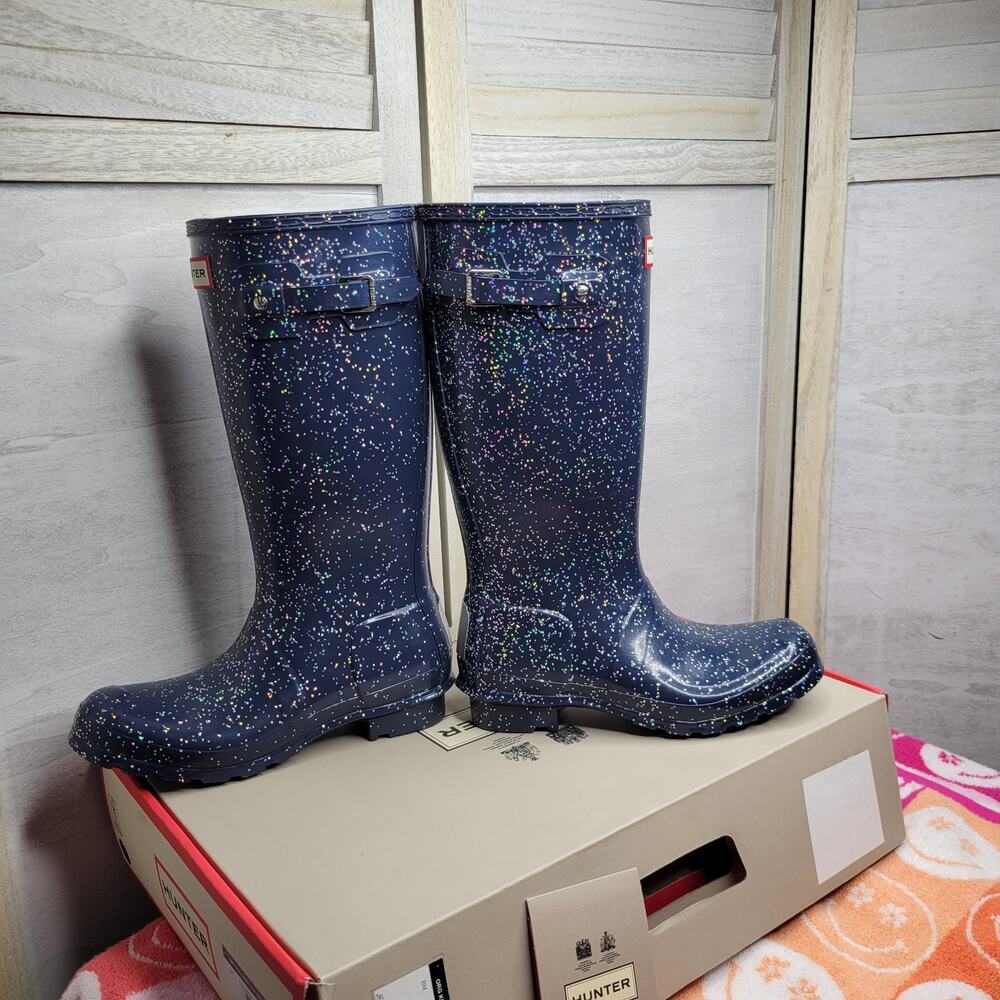 New Hunter Kids Rain Boots Girls 6 Boys 5 Original Giant Glitter Blue UK 4